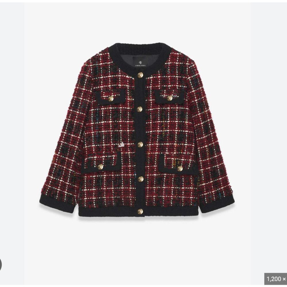 Anine Bing Women's Red Plaid Tweed Lydia Jacket